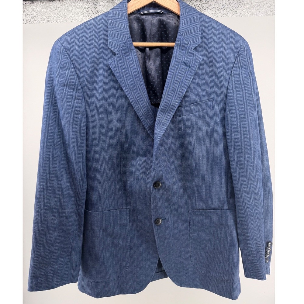 Tommy Hilfiger Mens Jeremy Blazer Blue Herringbone Tailored Fit 48 NWT $399 0843